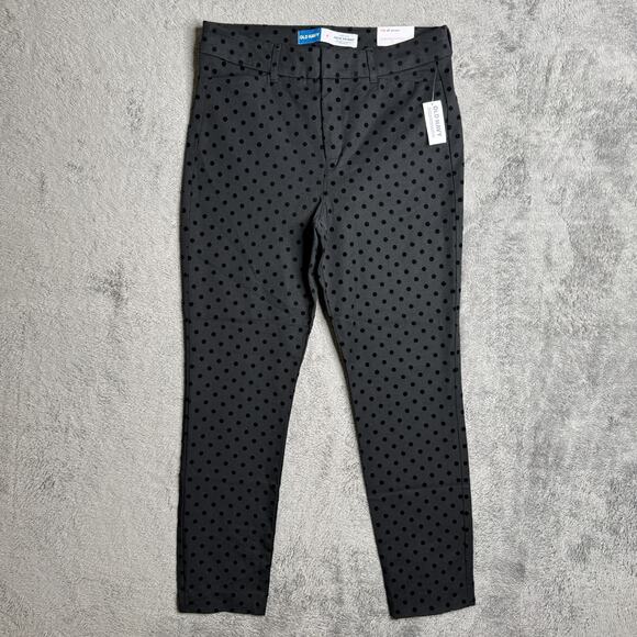 Old Navy Pixie Skinny High Rise Secret Pockets NWT Sz 8 Black Velvet Polka Dot - Picture 1 of 10